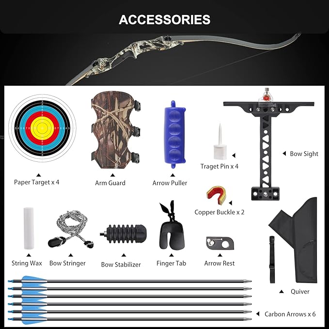 56 Archery Bow Set Recurve Bow and Arrow Takedown Bow Adults Bow Set