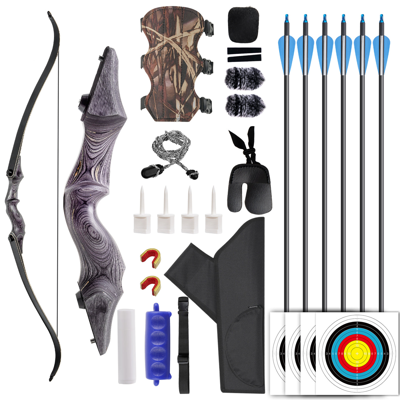 F178 58“ Takedown Recurve Bow Set Wooden Riser Bow For Adults, 30-50 lbs