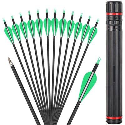 Carbon Arrows with Quiver, 30 Inchs 12 Pcs, Green