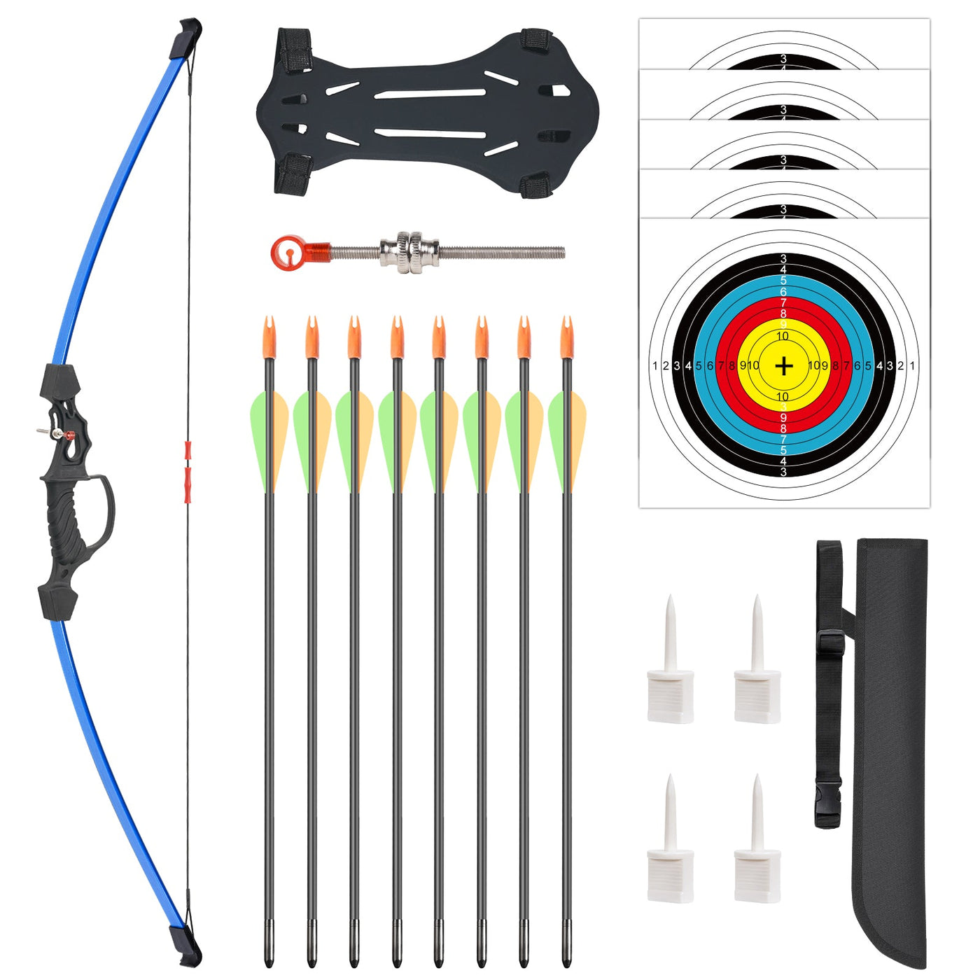 R1 Blue Archery Kids Bow& 8 Arrows Set,  for Kids, Ages 6-12