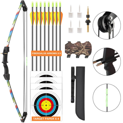 M021 Camo 35" Compound Bow& 8 Arrows Set,  for Kids, Ages 6-12