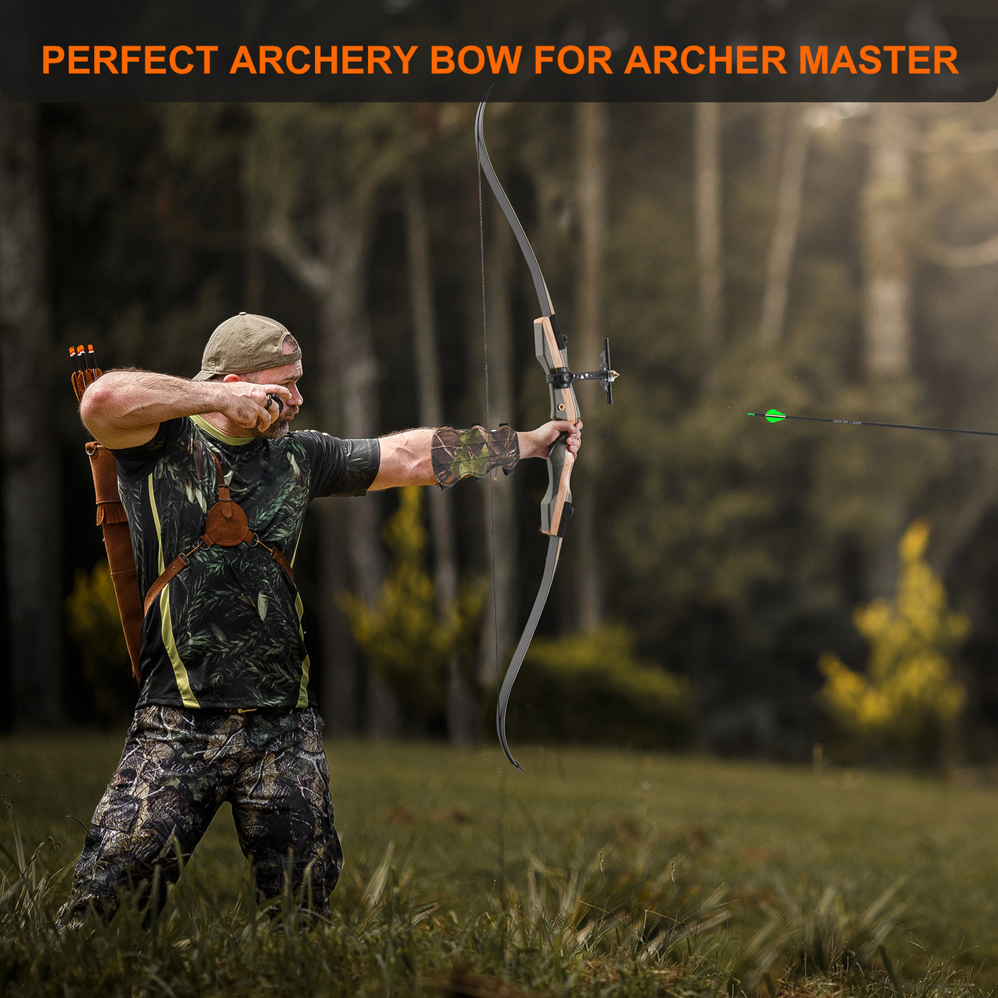 F168D 62" Takedown Recurve Bow Wooden Riser Bow, For Adults, 30-50 lbs