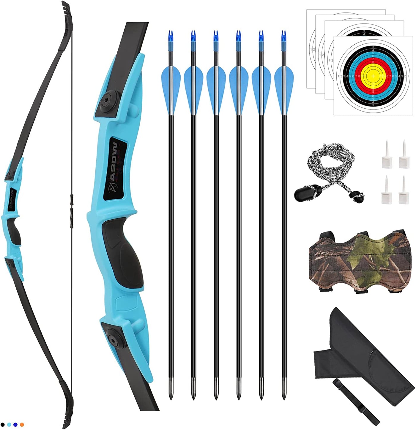 F117 54" Cyan Youth Bow Set Takedown Bow Beginner Bow&Arrow 25-35 Lbs, For 12+