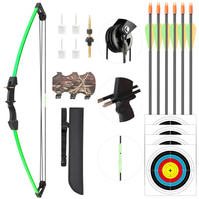M021 Green 35" Compound Bow& 6 Arrows Set,  for Kids, Ages 6-12