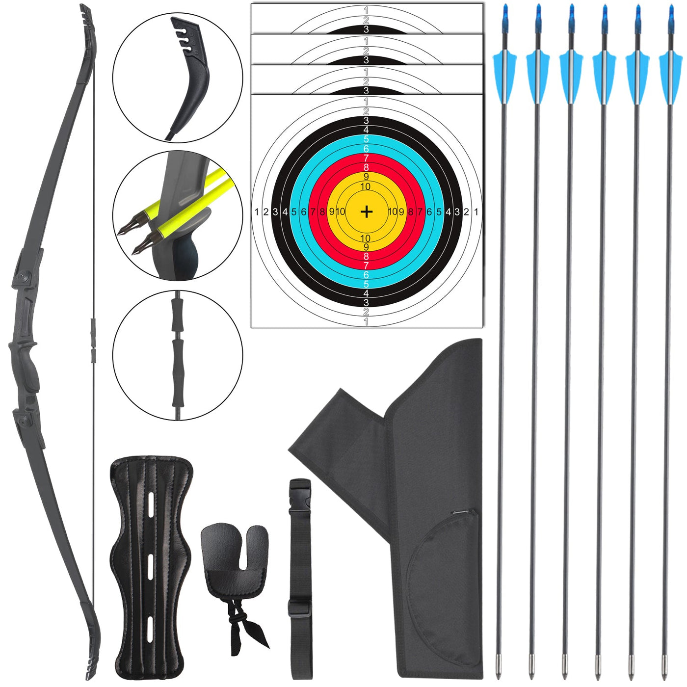 F117 54" Orange Youth Bow Set Takedown Bow Beginner Bow&Arrow 25-35 Lbs, For 12+
