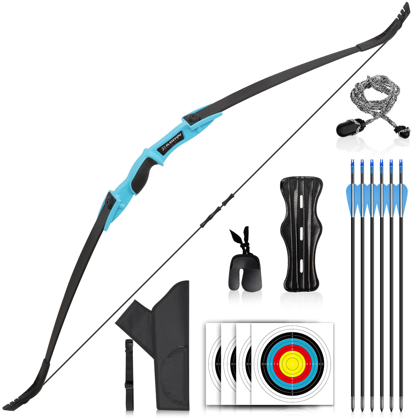 F117 54" Black Youth Bow Set Takedown Bow Beginner Bow&Arrow 25-35 Lbs, For 12+